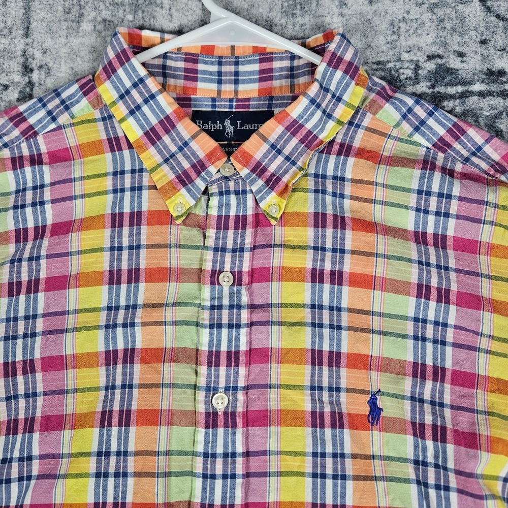 Ralph Lauren Shirt Men's XXL Multicolor Plaid Classic Fit Short Sleeve Pony